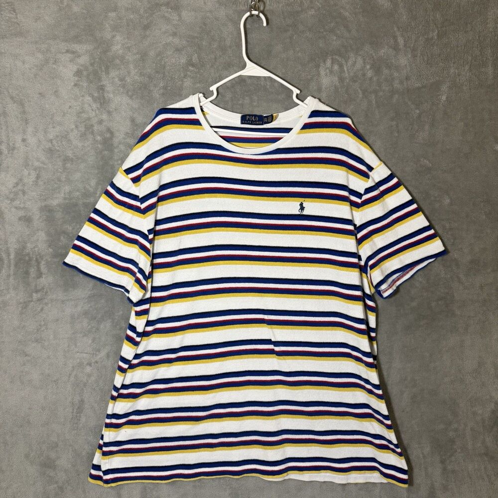 Polo Ralph Lauren Classic Striped Terry T-Shirt 2XL Y2K Streetwear Beach Hip Hop